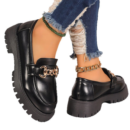 British Style Thick-Soled Loafers for Women, Slip-On Shoes, 2026 Spring New Style, Black Round-Toe French-Style Leather Shoes