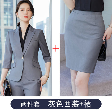 Grey Suit Jacket Women's Spring and Autumn Thin Elegant Goddess Style Seven-point Sleeve Casual Small Suit Dress Professional Suit