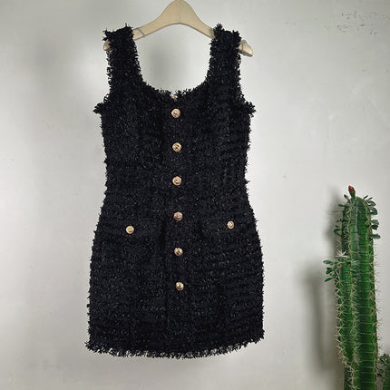 2026 Spring Light Luxury French Style Socialite Tweed Strap Dress with Tassels, Waist-Cinching Bodycon Dress for Women