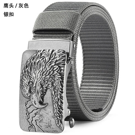 Canvas Belt Men's Toothless Automatic Buckle Middle-aged and Young People's Long plus size Business Jeans Retro Nylon Pants Belt