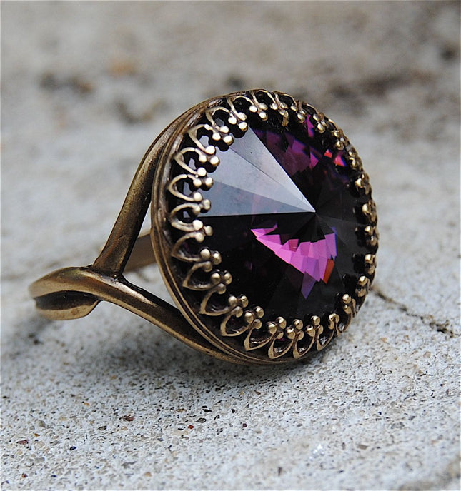 Bedi ebay best selling creative imitation gold-plated round amethyst engagement vintage ring