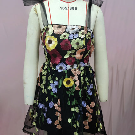 2025 Direct Sales European and American Cross-Border Amazon Women's Fashion Three-Dimensional Flower Embroidery Bodycon Sexy Strap Dress