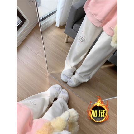 Apricot Japanese Dopamine Cute Girl Cat Print Casual Pants for Female Students Loose Drape Commuting Trousers