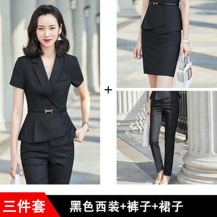 Professional Suit Dress Women's 2024 Summer New Office Front Desk Sales Department Tooling Thin Slim-fit Short-sleeved Suit Pants