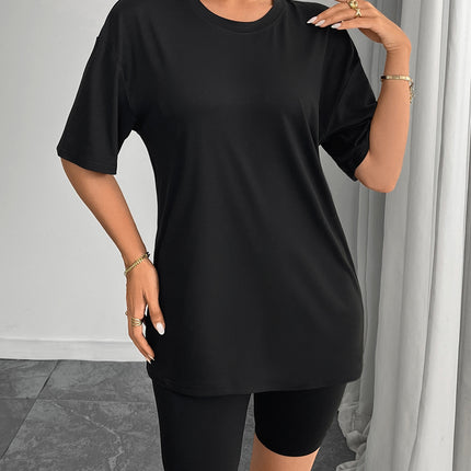 European and American Women's Casual Multi-Color Round Neck Short-Sleeved Light Version Simple Fashion Sports Top Pure Color Loose Light Board T-Shirt