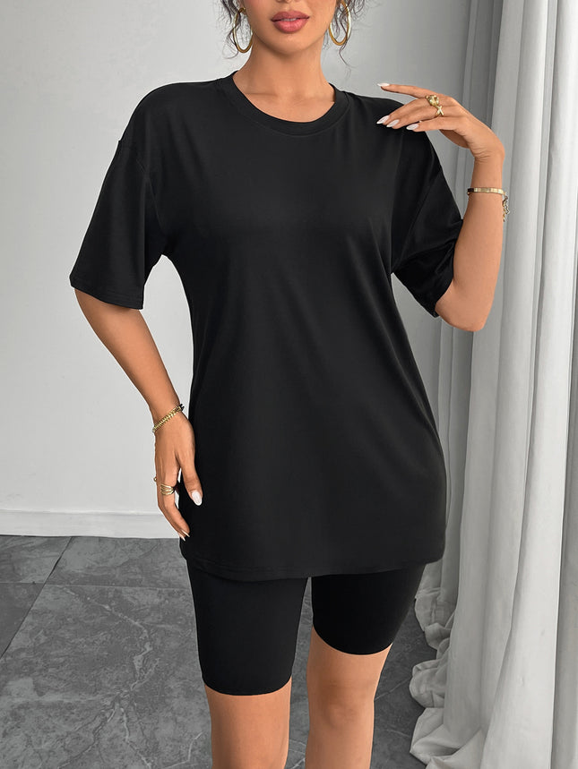 European and American Women's Casual Multi-Color Round Neck Short-Sleeved Light Version Simple Fashion Sports Top Pure Color Loose Light Board T-Shirt