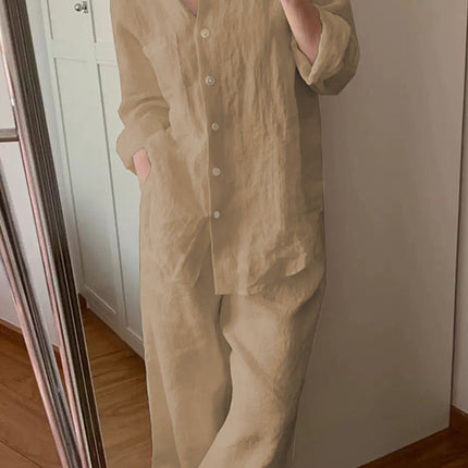 Single Piece/Complete Set Amazon Cross-Border New Set Cotton and Linen Shirt Shorts Casual Two-Piece Set Wholesale