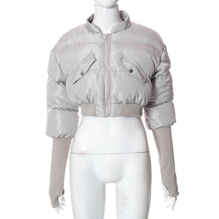 M22Tp405 Amazon Autumn and Winter New Zipper Cardigan Splicing Long-Sleeved Slim Short Cotton Jacket European and American Clothing