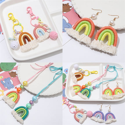 Fabric Ethnic Style Tassel Rainbow Pendant Pendant Cute Children Handmade DIY Keychain Bag Accessories Woven