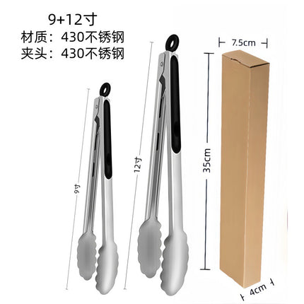 Cross-Border High-Temperature Resistant Steak Grilling Tongs 430 Stainless Steel Anti-Scalding Thickened Barbecue Tongs Kitchen Tools Food Tongs