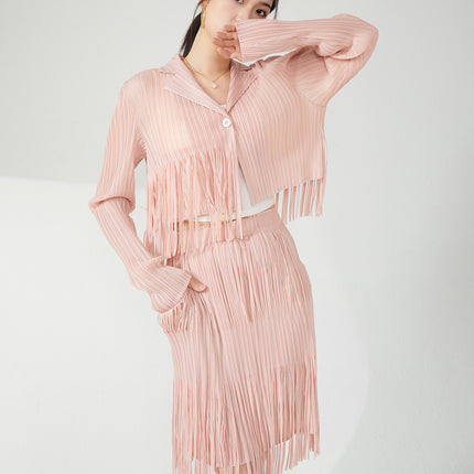 Miyake tassel fashion suit long sleeve coat short skirt women's spring wear a set of small two-piece fashion