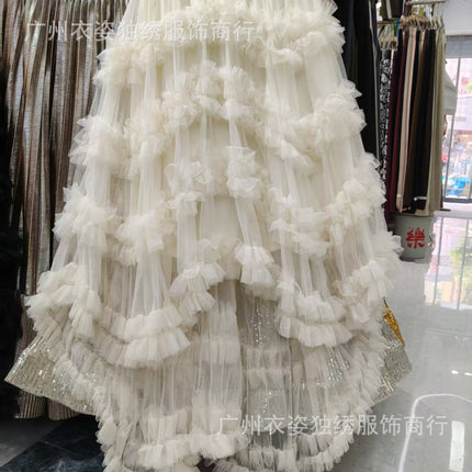 European and American French Romantic Heavy-Duty Ruffled Mesh Fluffy Skirt with Short Front and Long Back Asymmetrical Cake Skirt Fairy