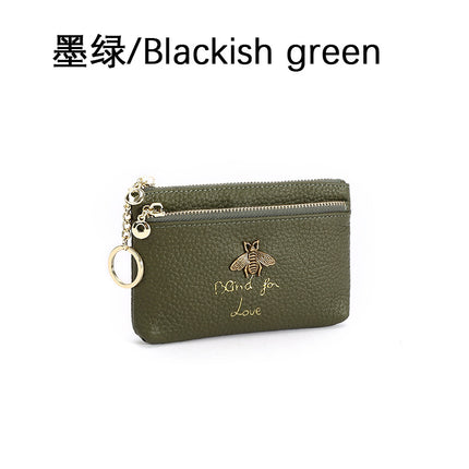 First Layer Cowhide European and American Little Bee Women's Zipper Genuine Leather Coin Purse Genuine Leather Key Ring Bag Mini Coin Bag
