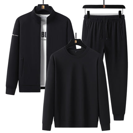 Spring and Autumn New Tencel Roman Men's Cardigan Stand Collar Sports Suit Youth Casual Warm Three-Piece Sports Suit