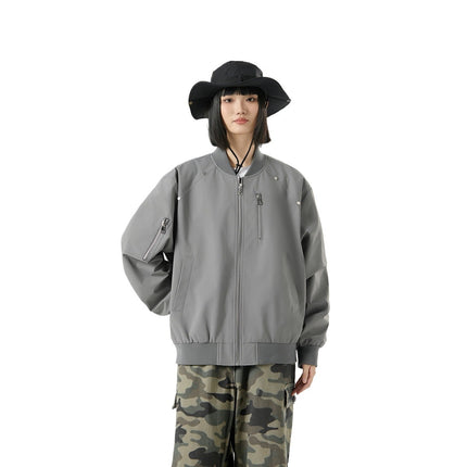 Women's Flying Suit Jacket 2024 Autumn and Winter New Loose Outdoor Casual Zipper Solid Color Windproof Waterproof Baseball Collar