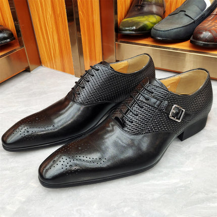 Oxford Shoes Summer Men Leather Shoes Genuine Leather Lace-Up Fashion Single Shoes Modern Men Business Office Shoes Metal Buckle
