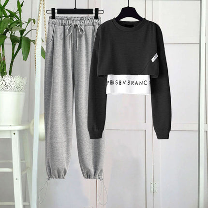 Fried Street Age-reducing Western Style Three-piece Suit Women's 2021 Spring Fashion Short Sweater Sports Casual Trendy Pants