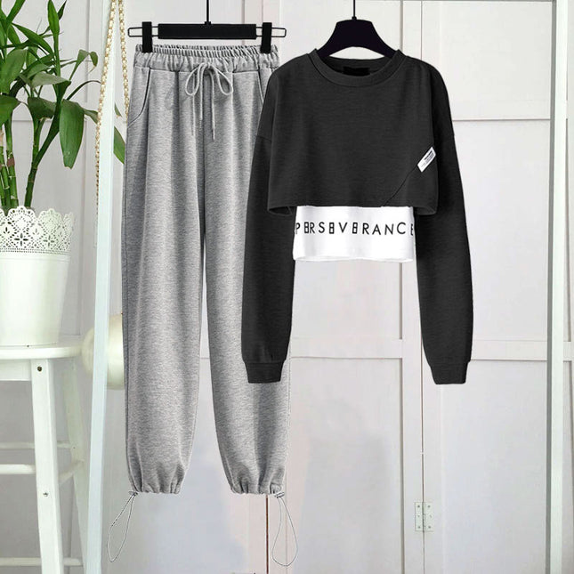 Fried Street Age-reducing Western Style Three-piece Suit Women's 2021 Spring Fashion Short Sweater Sports Casual Trendy Pants