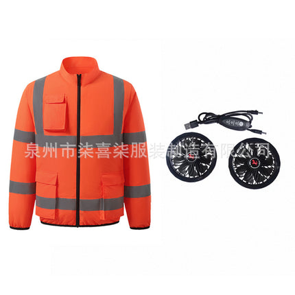 Cross-border factory direct sales reflective strip cooling air conditioning clothing spring and summer explosions outdoor work long sleeve refrigeration fan clothing