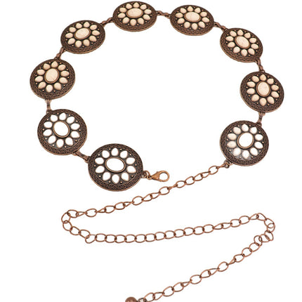 Cross-Border European and American Bohemian Ethnic Style Turquoise Eco-Friendly Alloy Handmade Jewelry Waist Chain Vintage Chain