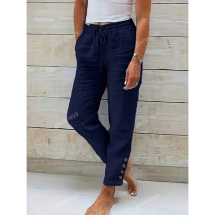 Cross-Border Export New Dropshipping Aliexpress Bottoms Button Detail Drawstring Waist Pants