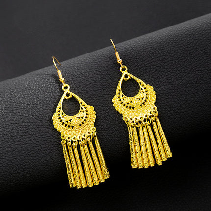 Ethnic Style Peacock Earrings for Women Gold Bell Tassel Earrings Bohemian Leaf Pendant Scenic Spot Earrings Wholesale