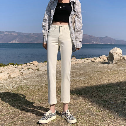 Beige Pants White Women's Pants Summer New Small Eight-point Straight Pipe Pants White Ankle Jeans