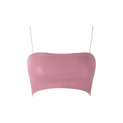 European and American Sexy Backless Cool Black Pu Leather Bow Camisole Intimates Amazon Cross-Border Supply