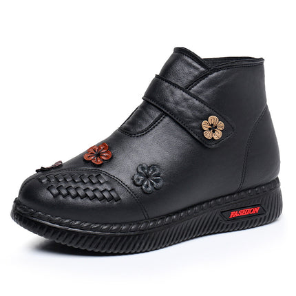Mom's shoes winter cotton-padded shoes fleece-lined autumn and winter non-slip short boots warm elderly middle-aged and elderly women's shoes leather shoes middle-aged winter shoes
