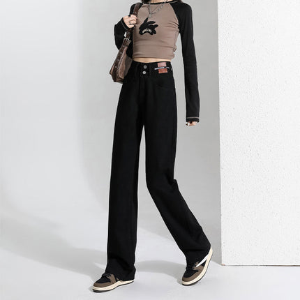 Black Wide Leg Jeans Women's Autumn and Winter 2024 New High Waist Loose Straight Tube Slimming All-match Mop Long Pants