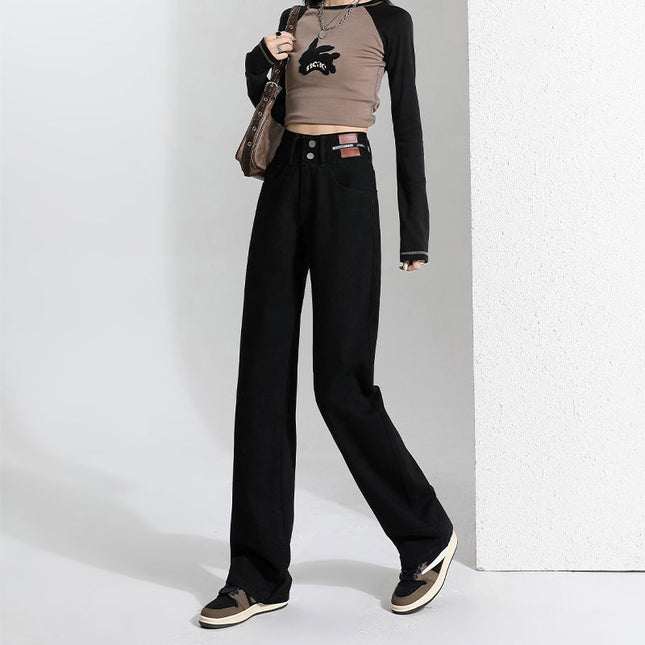 Black Wide Leg Jeans Women's Autumn and Winter 2024 New High Waist Loose Straight Tube Slimming All-match Mop Long Pants