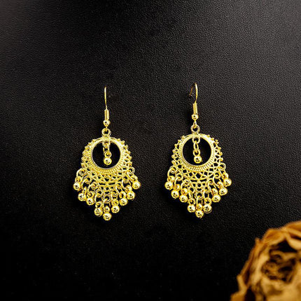 Ethnic Peacock Earrings Golden Bell Tassel Earrings Bohemian Leaf Pendant Scenic Earrings Wholesale