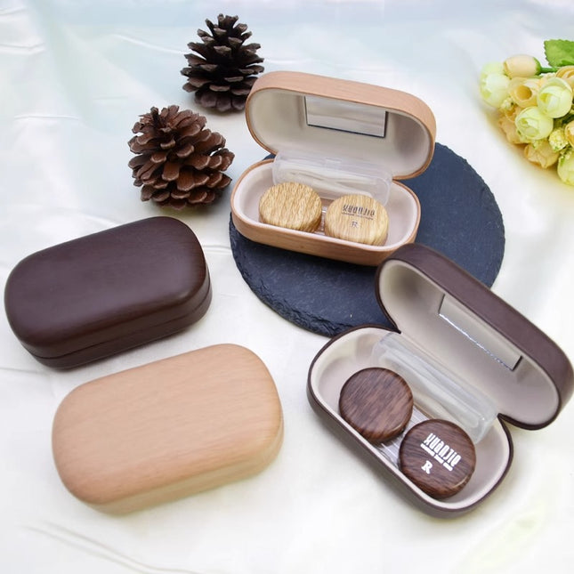 Exquisite Leather Contact Lens Box Japanese Style Women's Large Capacity Simple Retro Accompanying Box with Mirror for Boys