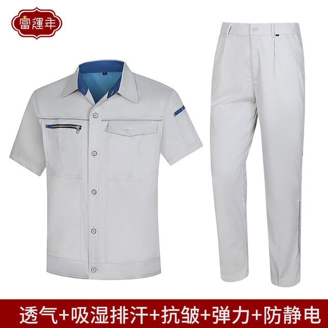 Summer and Autumn Elastic Long and Short-sleeved Work Clothes Men's Thin Wear-resistant Anti-static Short-sleeved Tooling Power Grid Labor Protection Clothing