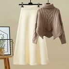 Khaki sweater + apricot skirt two-piece set / M recommendation 40-50kg