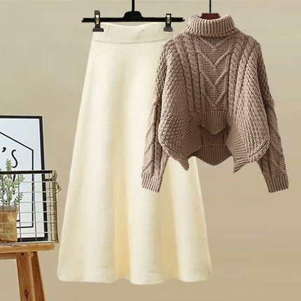 Autumn and Winter suit Women's 2024 New Design Sense High Neck Knitted Sweater Women's Covering Cross Slim Skirt Two-Piece Set