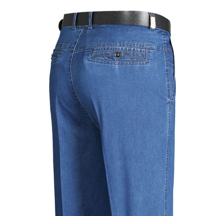 Autumn and winter thick middle-aged men's jeans loose straight high waist deep crotch stretch plus size classic casual men's pants
