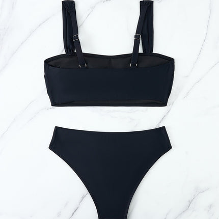 New Bikini Swimsuit Black Sexual Beach Split Swimsuit Shoulder Strap Adjustable High Elastic High Waist Swimsuit Women