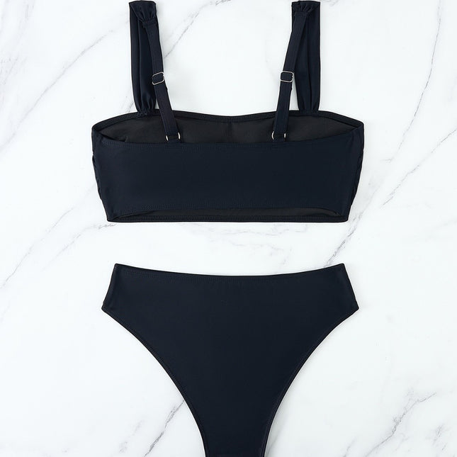 New Bikini Swimsuit Black Sexual Beach Split Swimsuit Shoulder Strap Adjustable High Elastic High Waist Swimsuit Women