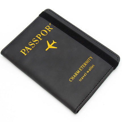 Rfid Anti-Magnetic Passport Holder Amazon Passport Book English Foil Stamping Ticket Holder Multi-Card Slot Elastic Band Passport Cover Leather