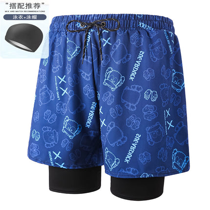 Anti-Embarrassment Men's Swimming Trunks Set Sun Protection Boys Swimming Equipment Swimming Trunks Loose Large Size Beach Trunks Swimming Trunks