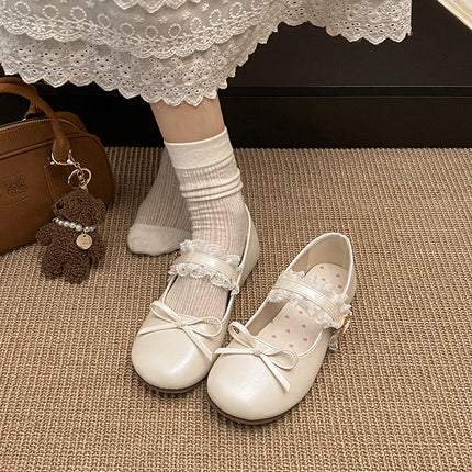 French Silver Mary Jane Shoes for Women 2025 Spring New Style Bow Shallow Mouth Fairy Evening Breeze Gentle Flats Shoes