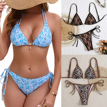 2025 New Bikini European and American Cross-border Lace Starfish Pendant Triangle Cup Sexy Split Bikini Swimsuit Women