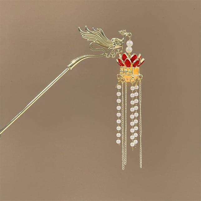 Antique Tassel Hairpin Luminous Lantern Hairpin Metal Phoenix Palace Fairy Style Headwear Daily All-match Hair Accessories for Women
