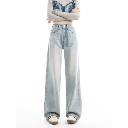 light blue Wide Leg Jeans Women's Fashion All-match New High Waist Loose Slimming Casual Straight Pants