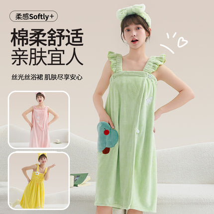 New Cartoon Bath Towel Thickened Nightdress Water Absorbent Quick-drying Wearing Bath Dat Belt Cute Household Bathrobe Bath Dress for Women
