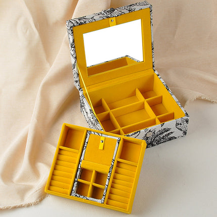 Double-Layer Portable Jewelry Box Jacquard French Retro Jewelry Box Necklace Watch Birthday Gift Jewelry Storage Box