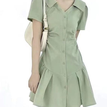 Green Polo Shirt Dress Women's Summer 2024 New Niche Design High-grade Tight Waist Slimming Elegant Skirt