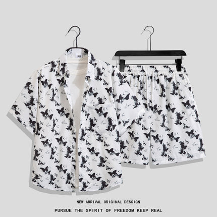 Men's Ins Summer Loose Short-Sleeved Shorts Suit Trendy and Handsome Beach Floral Couple Clothes Hawaiian Style Shirt