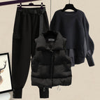 Black vest + black sweater + black pants [three-piece set] / M [recommended 40-50kg ]
